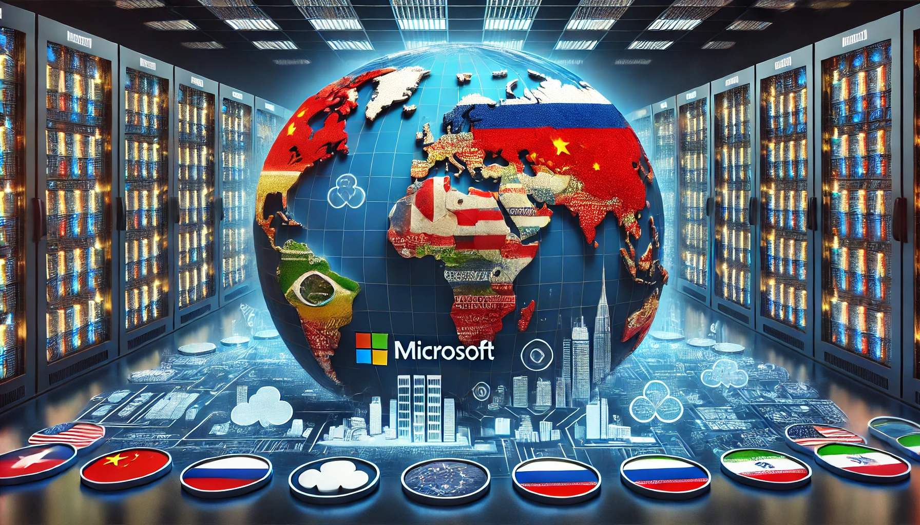 countries like China, Russia, and Iran highlighted, indicating their independence from Microsoft