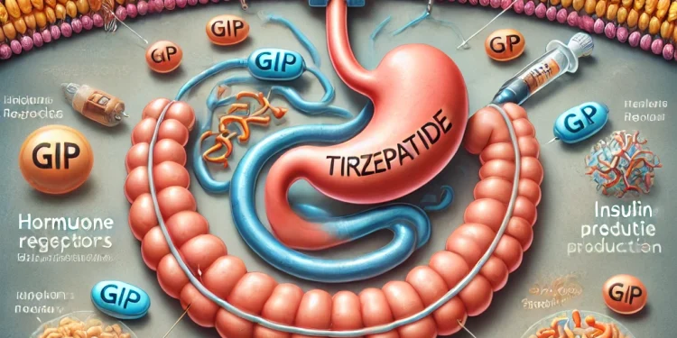  illustration showing the mechanism of action of tirzepatide